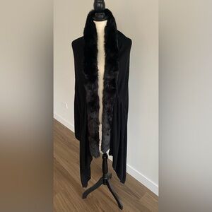 White House Black Market Faux Fur Wrap Shawl Open Cozy Sweater Duster M/L